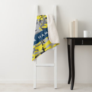 Yellow and Grey Camouflage Your name Personalise Sherpa Blanket