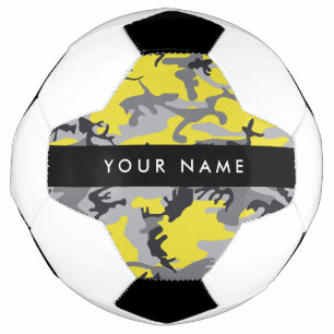Yellow and Grey Camouflage Your name Personalise Soccer Ball