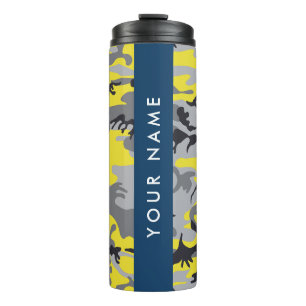 Yellow and Grey Camouflage Your name Personalise Thermal Tumbler