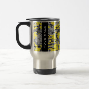 Yellow and Grey Camouflage Your name Personalise Travel Mug