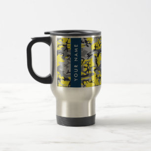 Yellow and Grey Camouflage Your name Personalise Travel Mug