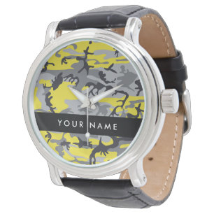 Yellow and Grey Camouflage Your name Personalise Watch