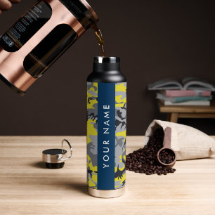 Yellow and Grey Camouflage Your name Personalise Water Bottle