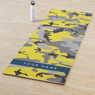 Yellow and Grey Camouflage Your name Personalise Yoga Mat