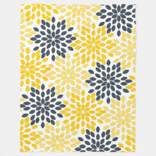 Yellow and Grey Charcoal Modern Floral Fleece Blanket