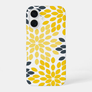 Yellow and Grey Charcoal Modern Floral iPhone 16 Case
