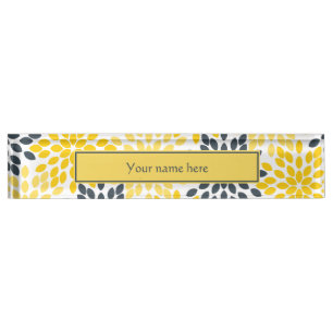 Yellow and Grey Charcoal Modern Floral Nameplate