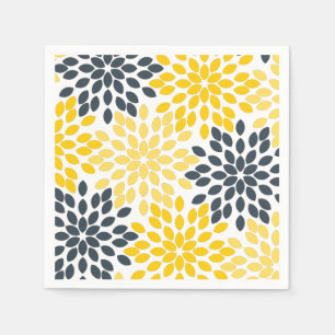 Yellow and Grey Charcoal Modern Floral Napkin