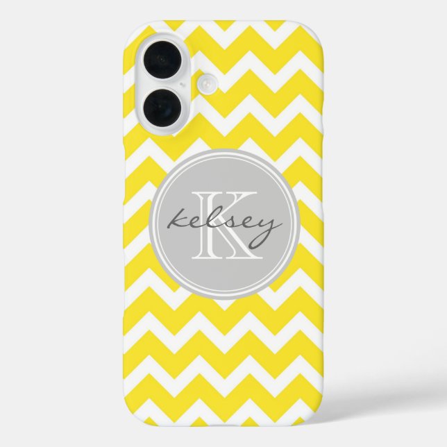 Yellow and Grey Chevron Custom Monogram Case-Mate iPhone Case (Back)