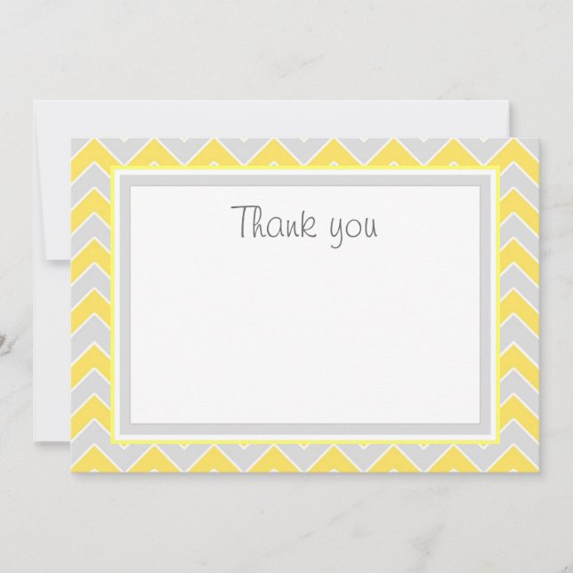 Yellow and Grey Chevron Flat Thank You Card (Front)