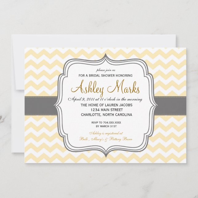 Yellow and grey Chevron Invitation (Front)