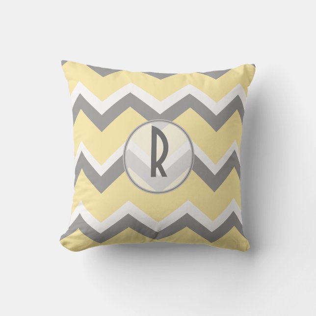 Yellow and Grey Chevron Monogram Cushion (Front)