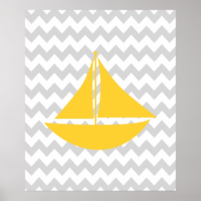 Yellow and Grey Chevron Nautical Ship Poster (Front)