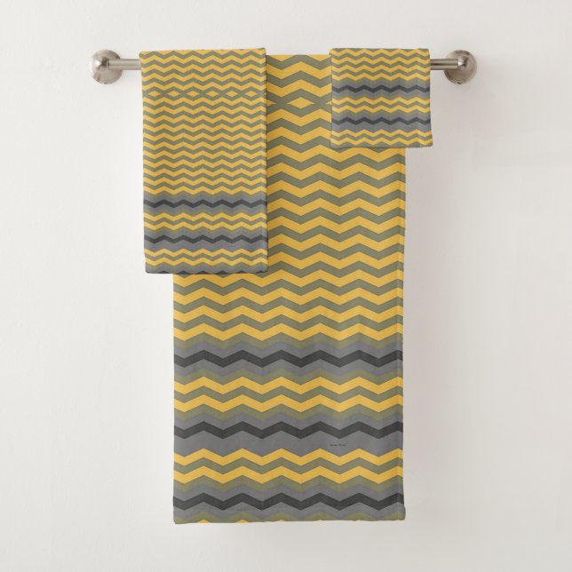 YELLOW AND GREY CHEVRON Plush Bath Towel Set (Insitu)