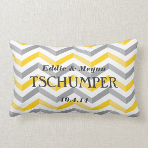 Yellow and Grey Chevron Wedding Lumbar Cushion