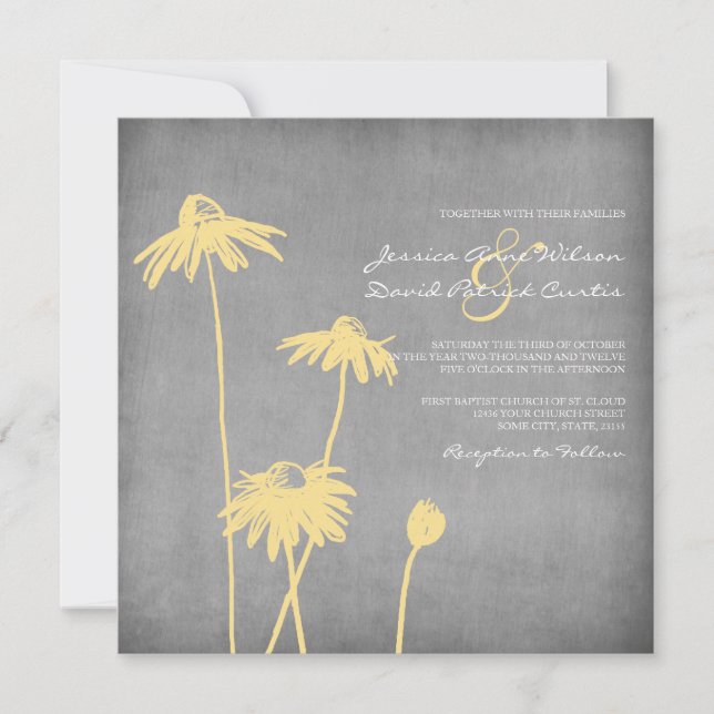 Yellow and Grey Chic Flower Wedding Invitation (Front)