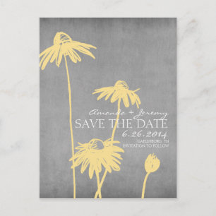 Yellow and Grey Chic Flower Wedding Save the Date Announcement Postcard