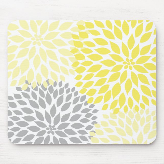 Yellow and grey dahlia desk office accessory mouse pad (Front)