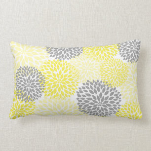 Yellow and Grey Dahlia / Mums rectangular pillow