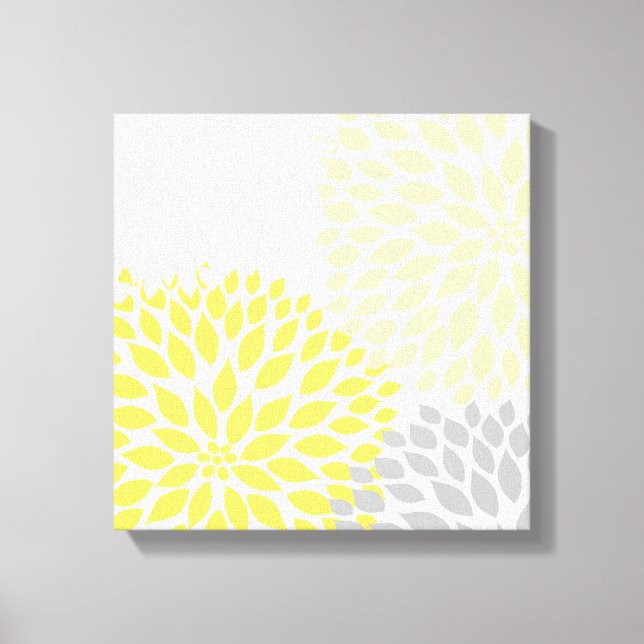 Yellow and Grey Dahlia Square Wall Art (Front)