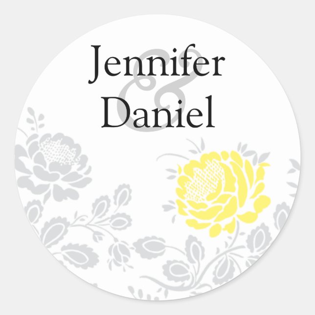 Yellow and Grey Damask Envelope Seal (Front)