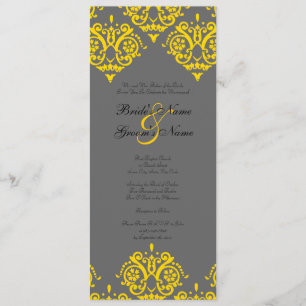 Yellow and Grey Damask Wedding Invitation