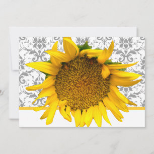 Yellow and Grey Damask  Wedding Invitation