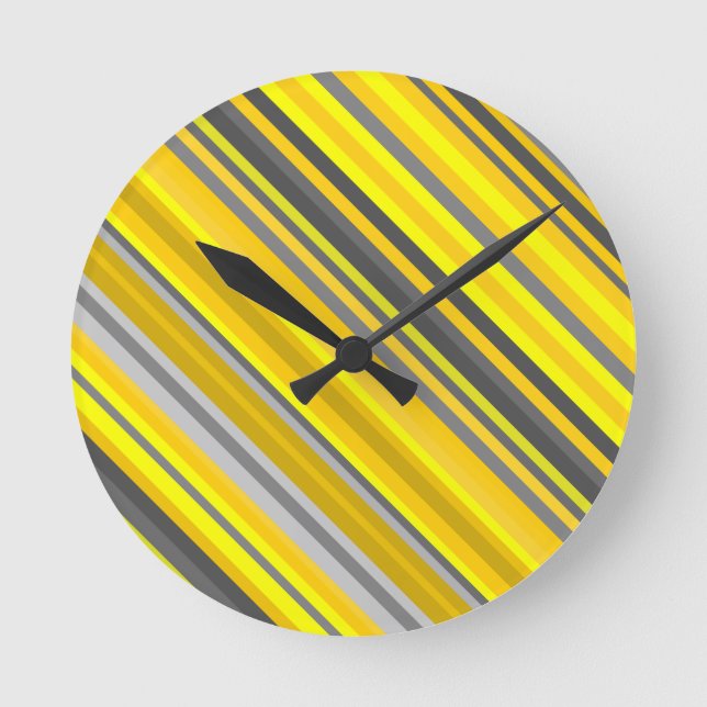 Yellow and Grey Diagonal Lines/Stripes Pattern Round Clock (Front)