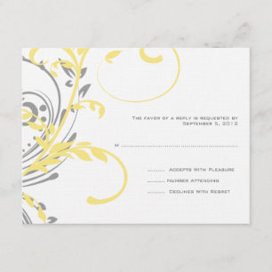 Yellow and Grey Double Floral Wedding RSVP Card
