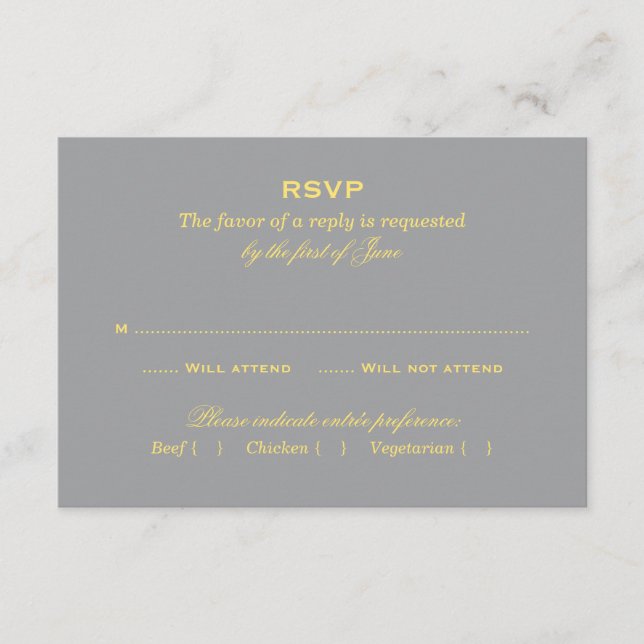Yellow and Grey Elegant Wedding RSVP Card (Front)