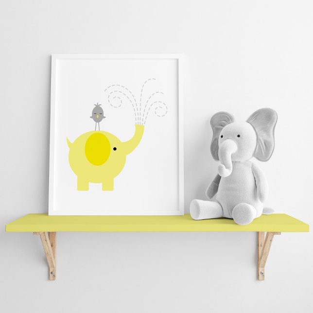 Yellow and Grey Elephant and Bird Nursery Poster (Creator Uploaded)