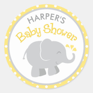 Yellow and Grey Elephant Baby Shower Classic Round Sticker