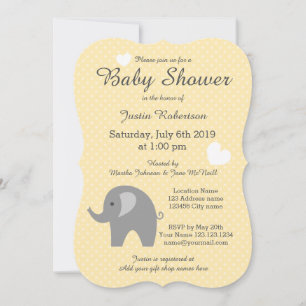 Yellow and grey elephant baby shower invitations