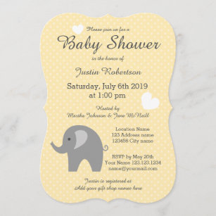 Yellow and grey elephant baby shower invitations