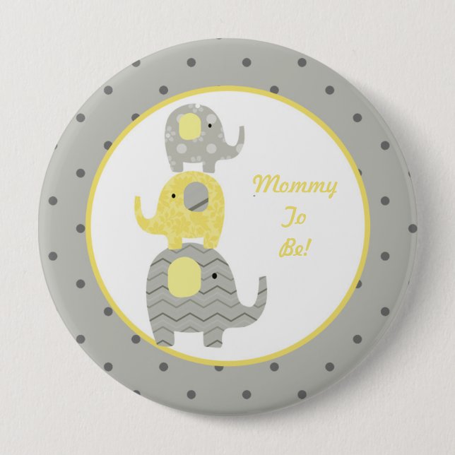 Yellow and Grey Elephant Personalised Mummy to Be 10 Cm Round Badge (Front)