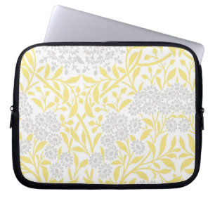 Yellow and Grey Floral Damask Pattern Laptop Sleeve