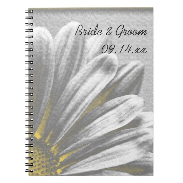 Yellow and Grey Floral Highlights Wedding Spiral Notebook (Front)