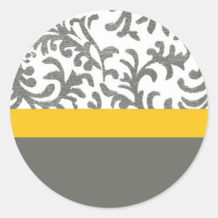 Yellow and Grey Floral Pattern Classic Round Sticker