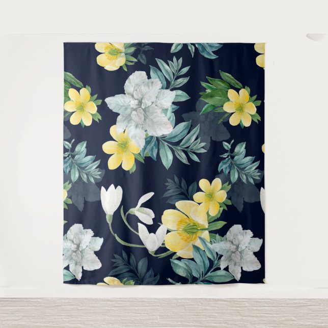 Yellow and Grey Floral Pattern Tapestry (Front)