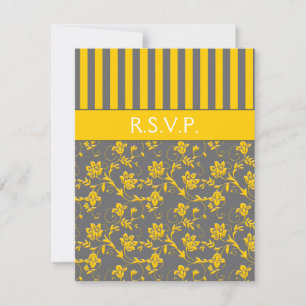 Yellow and Grey Floral Striped RSVP Card