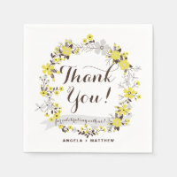 Yellow and Grey Floral Wreath Wedding Thank You