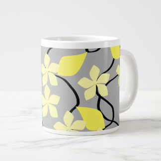 Yellow and Grey Flowers. Floral Pattern. Large Coffee Mug