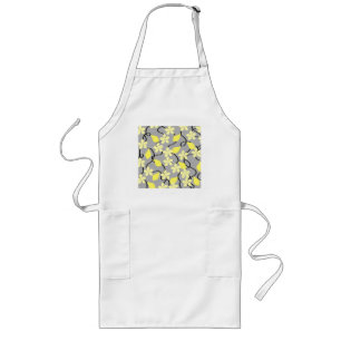 Yellow and Grey Flowers. Floral Pattern. Long Apron