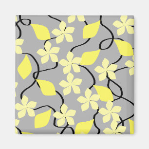 Yellow and Grey Flowers. Floral Pattern. Magnet