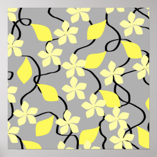 Yellow and Grey Flowers. Floral Pattern. Poster
