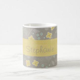 Yellow and Grey Flowers Personalised Coffee Mug