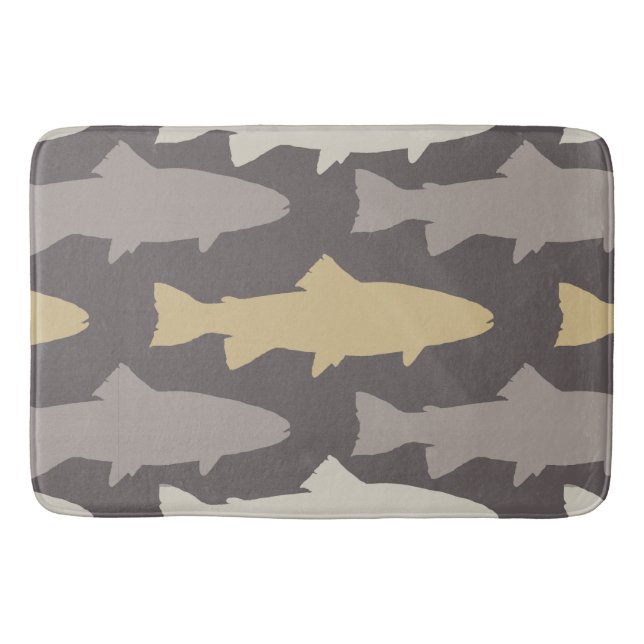 Yellow and Grey Fun Trout Fish Pattern Bath Mat (Front)