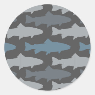 Yellow and Grey Fun Trout Fish Pattern Classic Round Sticker