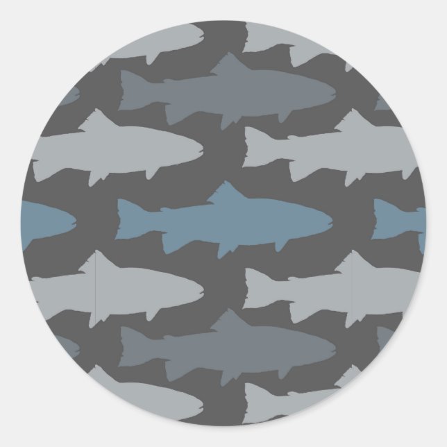 Yellow and Grey Fun Trout Fish Pattern Classic Round Sticker (Front)