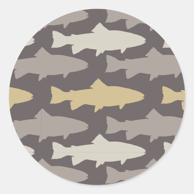Yellow and Grey Fun Trout Fish Pattern Classic Round Sticker (Front)